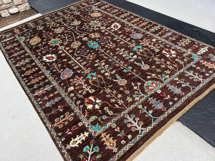 6x8 (180x245) Fair Trade Handmade Afghan Rug | Coffee Brown Denim Blue Turquoise Cherry Red Cream Beige Ivory Light Grey Olive Green Orange