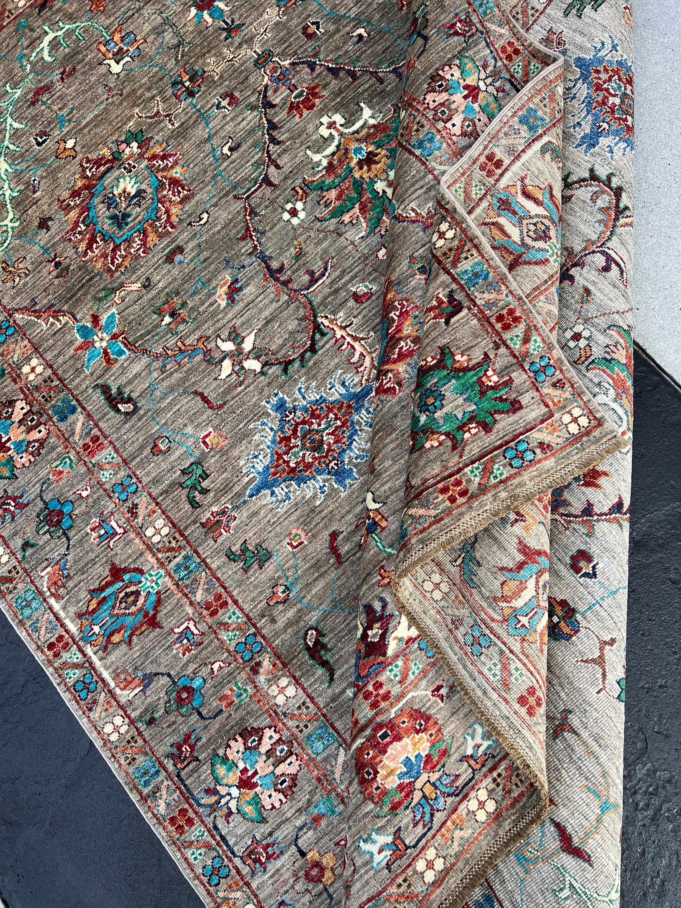 6x8 (180x245) Fair Trade Handmade Afghan Rug | Grey Golden Brown Brick Red Turquoise Teal Garnet Red Cream Navy Blue Forest Green Orange