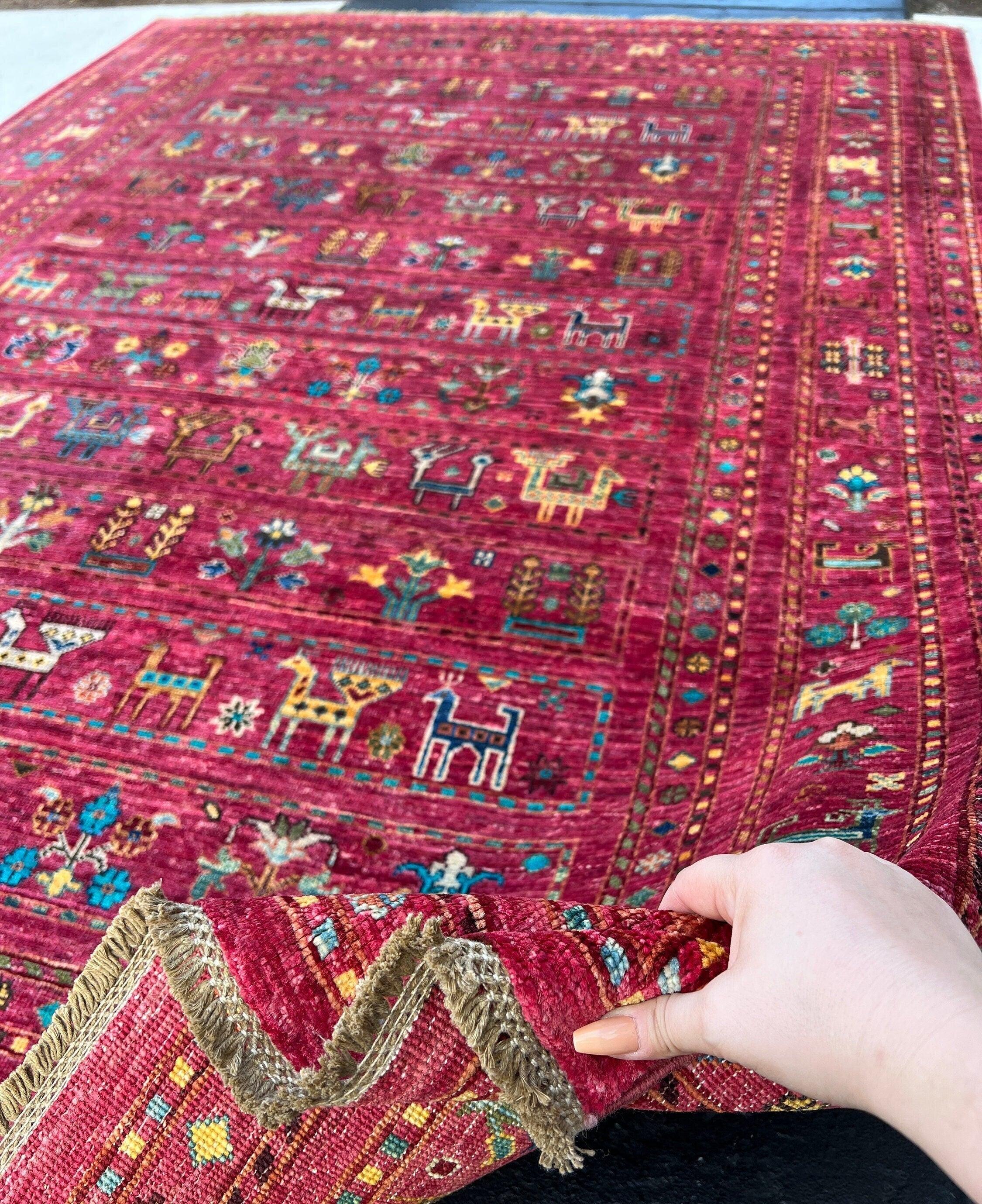 6x9 Fair Trade Handmade Afghan Rug | Fuscia Blush Pink Cream Beige Ivory Turquoise Burnt Orange Olive Green Midnight Blue Chocolate Wool