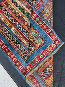 3x5~4x5 Fair Trade Handmade Afghan Rug | Brick Red Teal Garnet Red Midnight Blue Chocolate Brown Denim Blue Ivory Orange Fern Green Tribal
