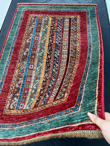 3x5 Fair Trade Handmade Afghan Rug | Brick Red Teal Saffron Garnet Red Midnight Blue Chocolate Brown Denim Blue Tan Orange Fern Green Tribal