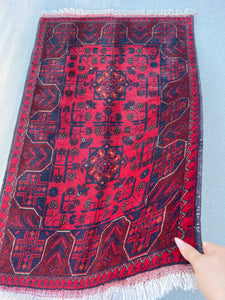 Beige Red Blue Colorful 3x4 Rug Afghan Handmade Area Rug 