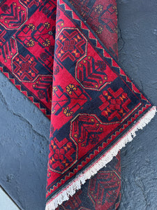 3x4 (90x120) Fair Trade Handmade Afghan Rug | Cherry Red Midnight Blue Brick Red Orange Beige White | Hand Knotted Oriental Turkish Floral