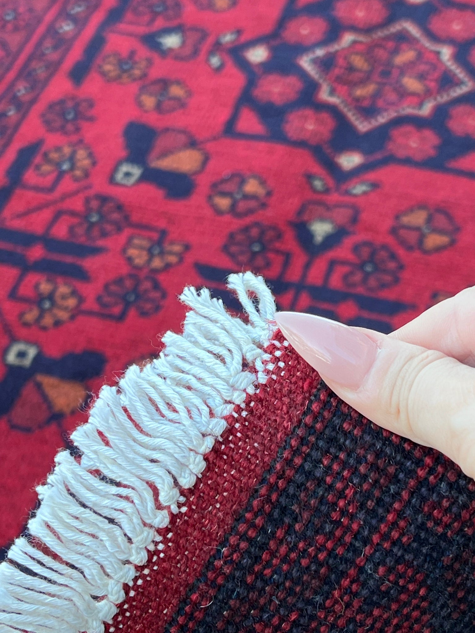 3x5 (90x150) Fair Trade Handmade Afghan Rug | Cherry Red Midnight Blue Brick Red Orange Beige White | Hand Knotted Oriental Turkish Floral
