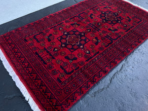 3x5 (90x150) Fair Trade Handmade Afghan Rug | Cherry Red Midnight Blue Brick Red Orange Beige White | Hand Knotted Oriental Turkish Floral