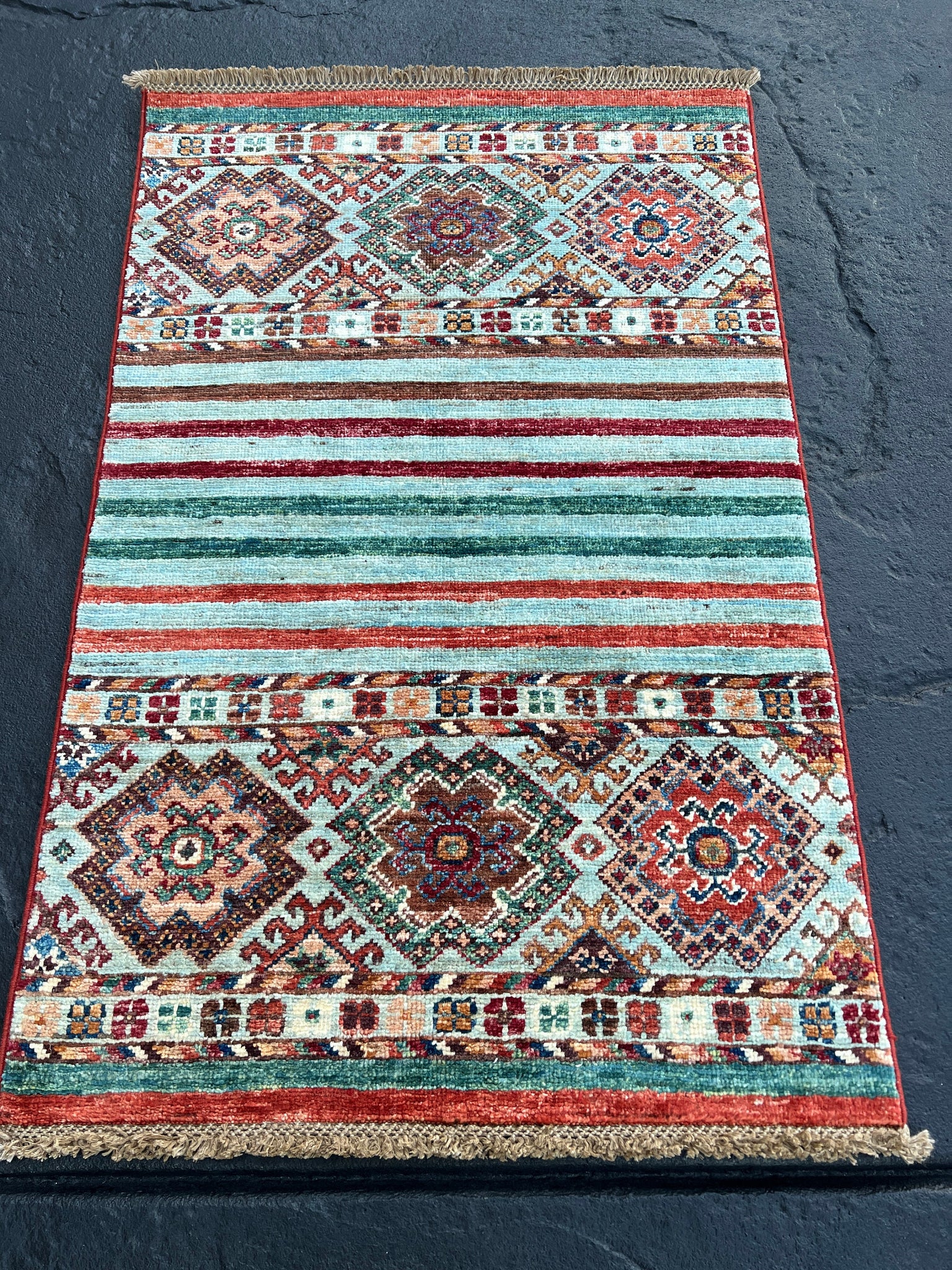 2x3 - 2x4 Handmade Afghan Rug | Turquoise Chocolate Brown Crimson Red Salmon Pink Caramel Blue Teal Forest Green | Hand Knotted Fair Trade