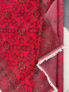8x12 (245x365) Handmade Afghan Rug | Cherry Red Brick Red Black Burnt Orange Beige Ivory | Hand Knotted Oriental Turkish Wool Persian Floral