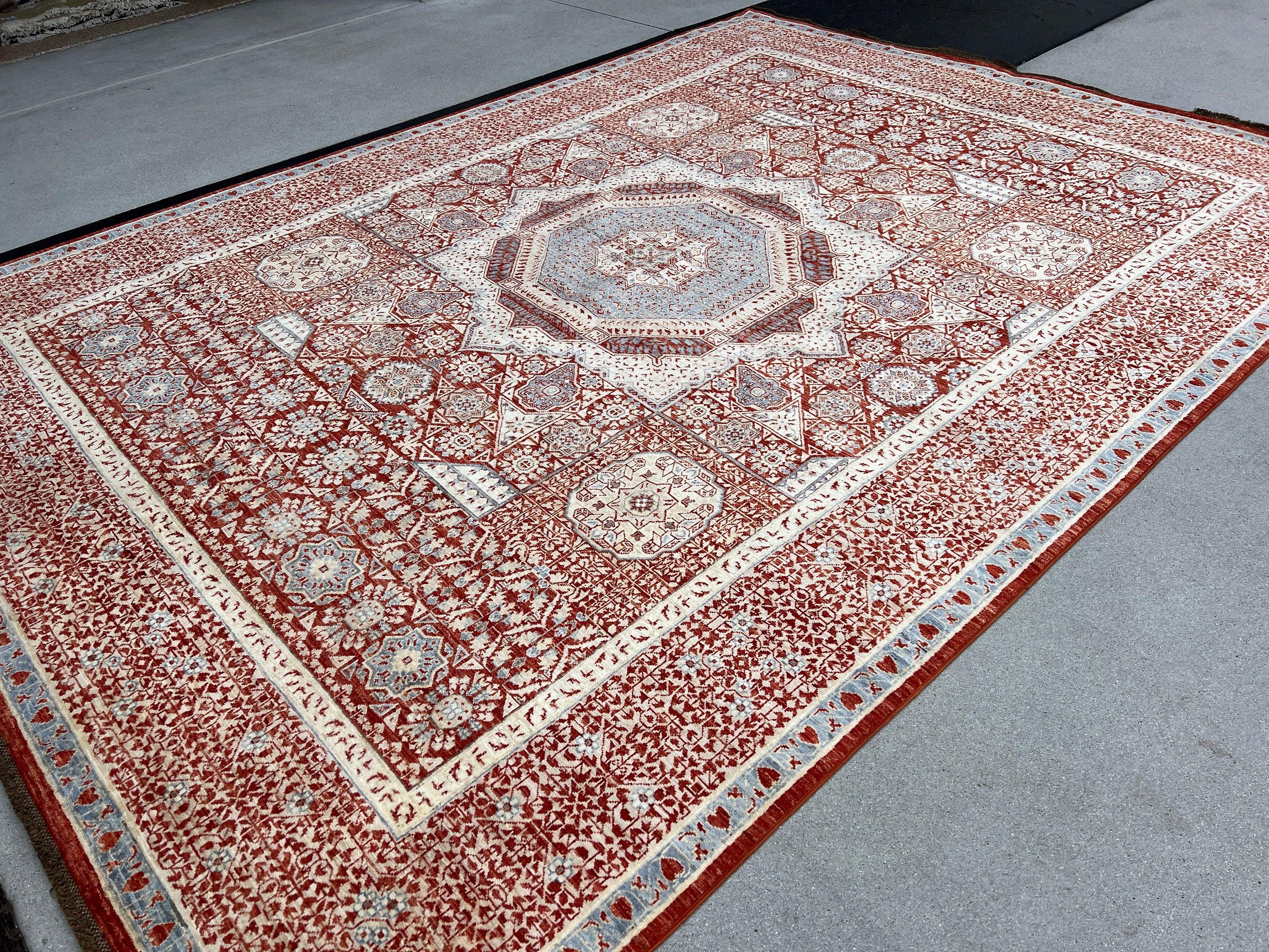 8x10 (245x305) Fair Trade Handmade Afghan Rug | Crimson Red Denim Blue Ivory Cream Beige | Hand Knotted Turkish Oushak Persian Oriental