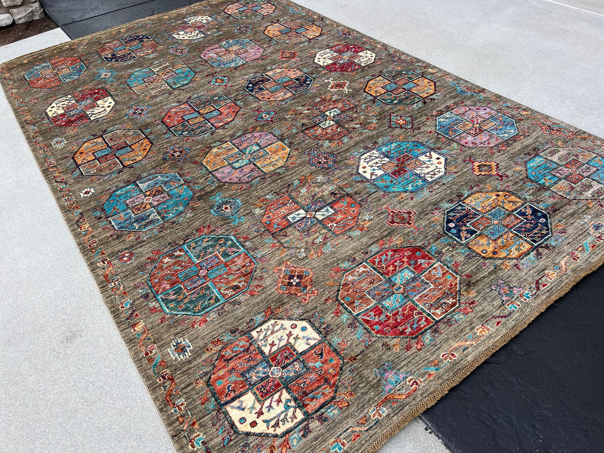 6x9 Fair Trade Handmade Afghan Rug | Charcoal Grey Coral Burnt Orange Pink Midnight Baby Blue Blood Wine Red Yellow Ivory Copper Brown Boho