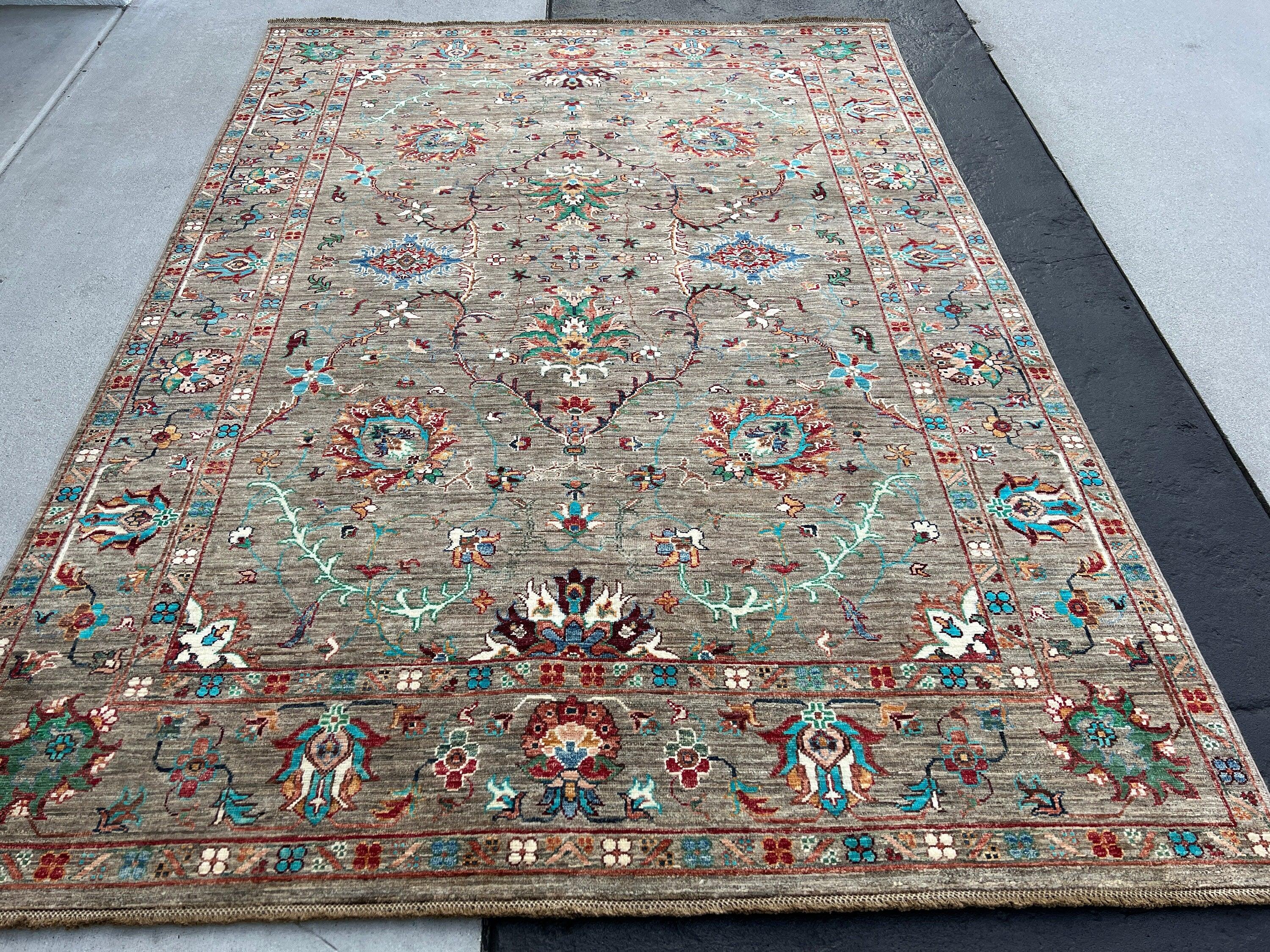 6x8 (180x245) Fair Trade Handmade Afghan Rug | Grey Golden Brown Brick Red Turquoise Teal Garnet Red Cream Navy Blue Forest Green Orange