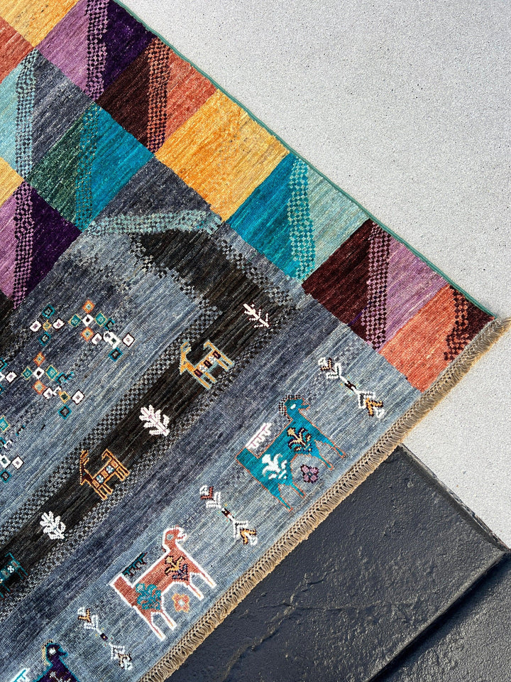 6x9 Fair Trade Handmade Afghan Rug | Colorful Charcoal Grey Gold Turquoise Teal Eggplant Purple Burnt Orange Ivory Lilac Orange Black Peach