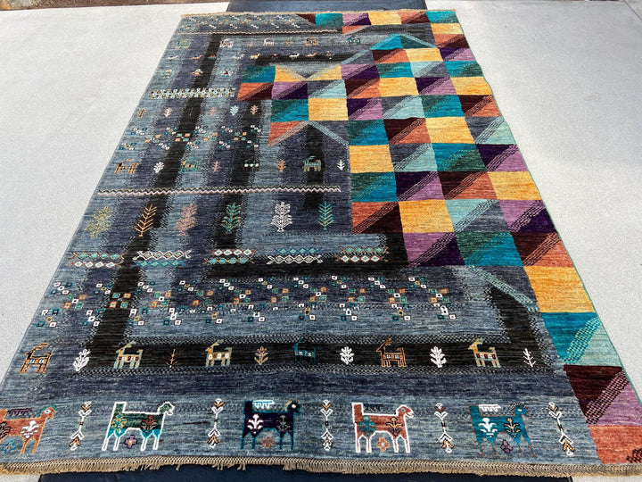 6x9 Fair Trade Handmade Afghan Rug | Colorful Charcoal Grey Gold Turquoise Teal Eggplant Purple Burnt Orange Ivory Lilac Orange Black Peach