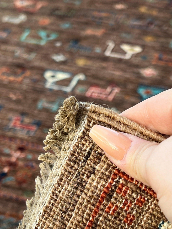 6x8 Fair Trade Handmade Afghan Rug Chocolate Brown Red Cream Ivory Turquoise Burnt Orange Olive Green Midnight Blue Chocolate Blush Pink