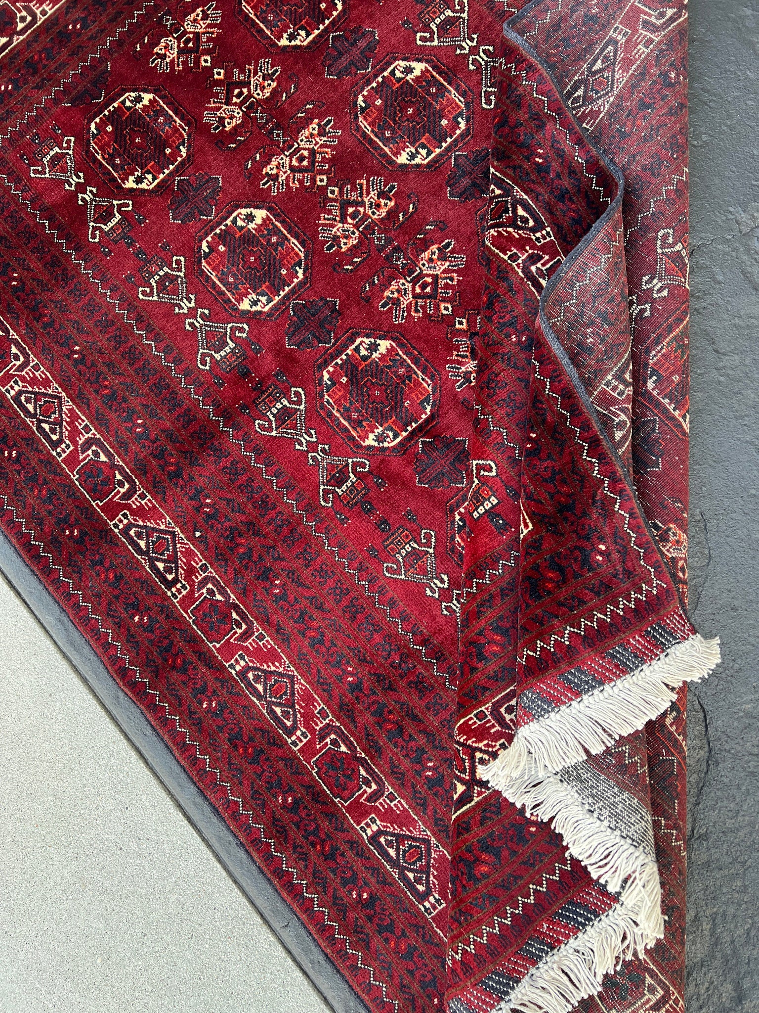 4x6 (125x200) Fair Trade Handmade Afghan Rug | Blood Red Cream Beige Midnight Blue Crimson Red Ivory | Hand Knotted Oriental Turkish Persian