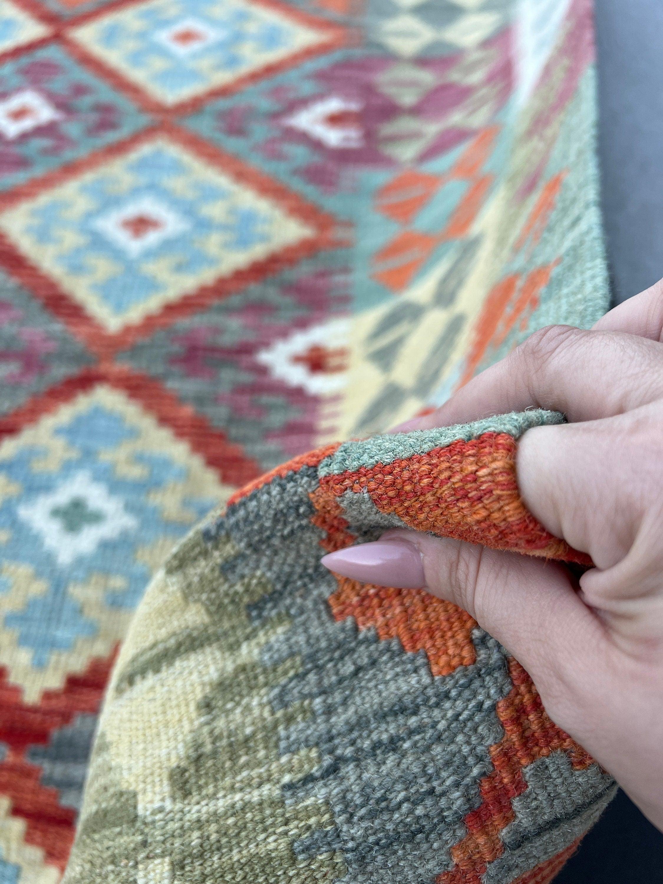 5x7 Handmade Afghan Kilim Flatweave Rug | Burnt Orange Teal Baby Blue Burnt Red Magenta Purple Cream Ivory Olive Green Moss Green Colorful