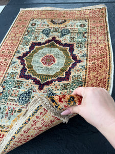 3x4 Handmade Afghan Rug | Beige Sky Blue Cherry Red Midnight Blue Forest Green Mustard | Hand Knotted Oriental Turkish Wool Fair Trade