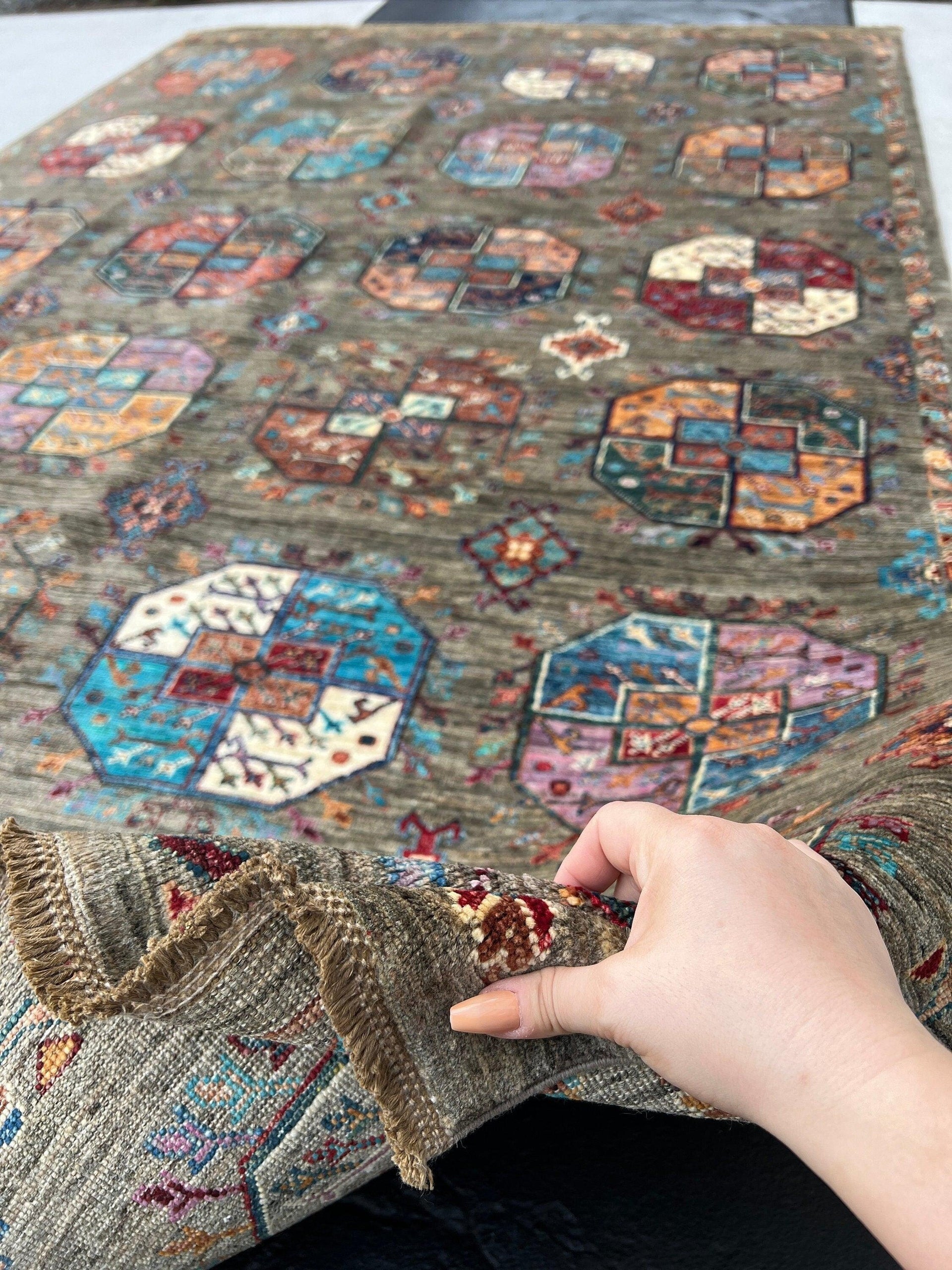 6x9 Fair Trade Handmade Afghan Rug | Charcoal Grey Coral Burnt Orange Pink Midnight Baby Blue Blood Wine Red Yellow Ivory Copper Brown Boho