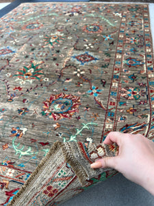 6x8 (180x245) Fair Trade Handmade Afghan Rug | Grey Golden Brown Brick Red Turquoise Teal Garnet Red Cream Navy Blue Forest Green Orange