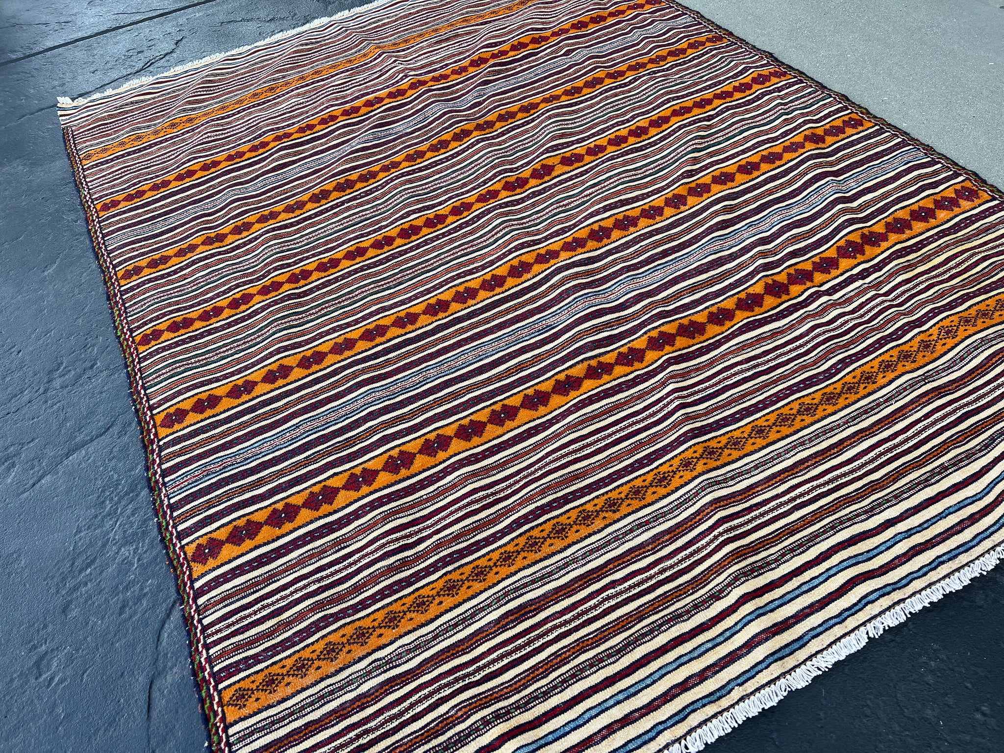 5x7 (150x215) Fair Trade Handmade Afghan Rug | Blood Red Cream Beige Forest Green Midnight Blue Burnt Orange Sky Blue | Hand Knotted Wool