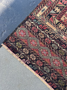 4x6 (120x185) Vintage Handmade Soumak Afghan Rug | Brick Red Black Teal Cream Beige Olive Green Light Blue Mocha Brown Moss Green Grey Wool