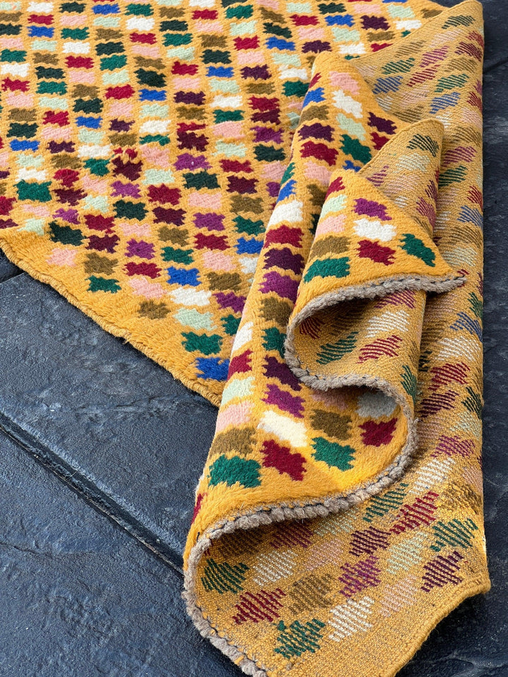 3x10 (90x305) Handmade Vintage Baluch Afghan Runner Rug Mustard Yellow Moss Green Ivory Turquoise Blush Pink Blue Forest Green Purple Maroon