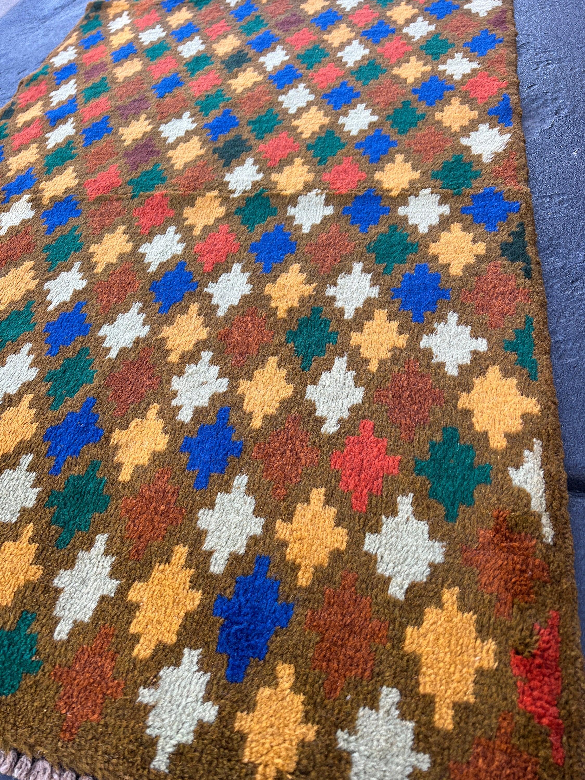 3x9 (90x275) Handmade Vintage Baluch Afghan Runner Rug Hazel Olive Brown Gold Ivory Blue Mustard Forest Green Chocolate Purple Burnt Orange