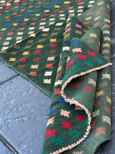 3x10 (90x305) Handmade Vintage Baluch Afghan Runner Rug | Pine Green Rose Pink Chocolate Brown Blush Pink Turquoise Blue Teal Ivory Turkish