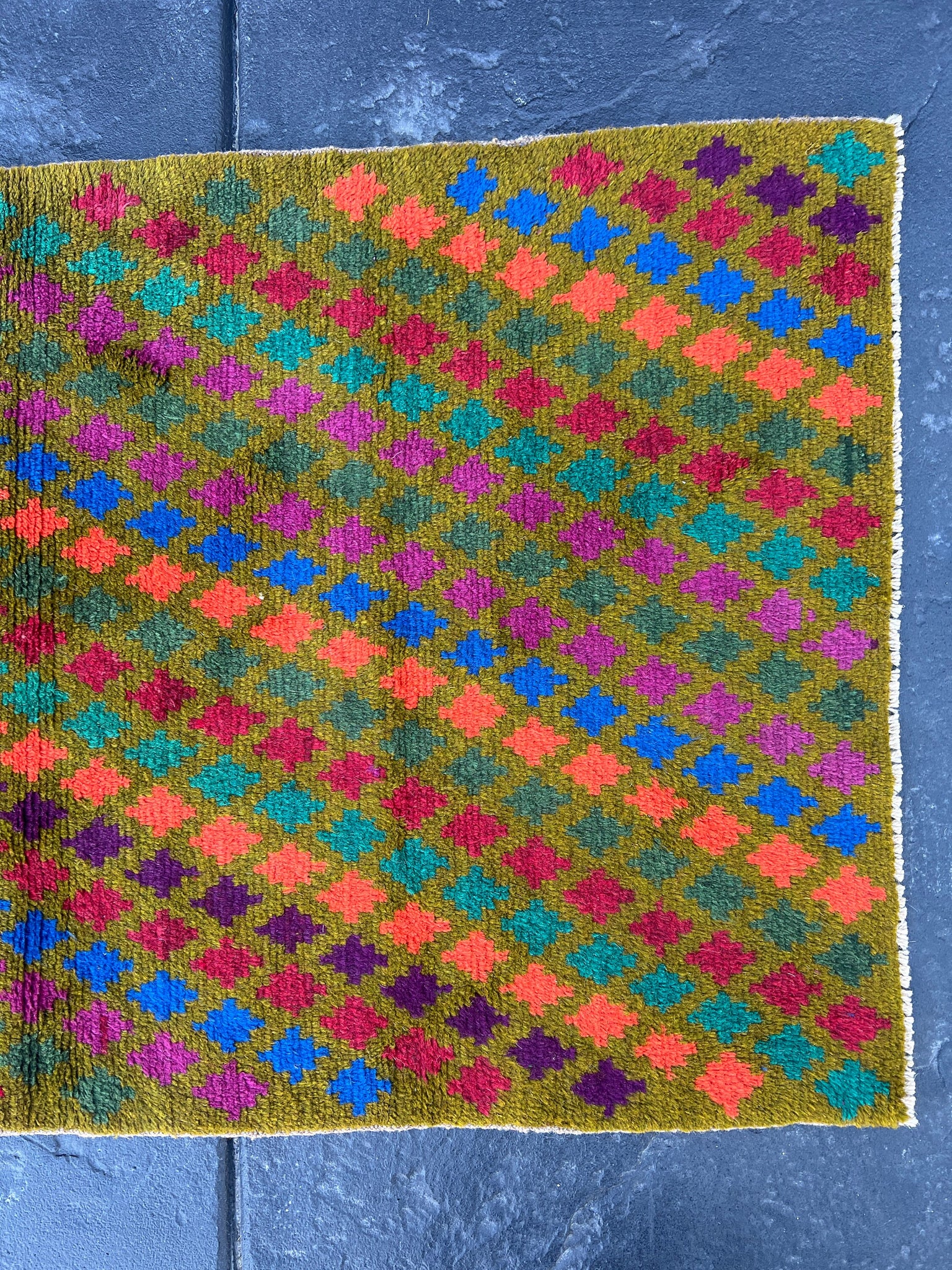 3x10 (90x305) Handmade Vintage Baluch Afghan Runner Rug Moss Green Purple Coral Orange Blood Red Pine Green Teal Blue | Geometric Turkish