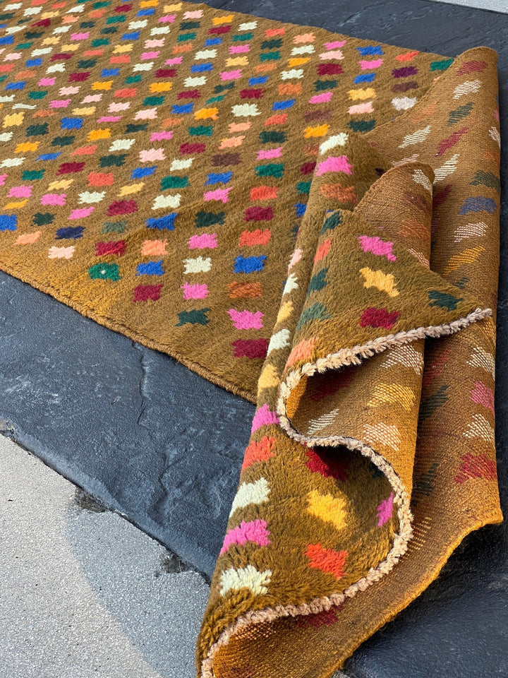 3x10 (90x305) Handmade Vintage Baluch Afghan Runner Rug Moss Green Purple Coral Orange Blood Red Pine Green Teal Blue Ivory | Geometric Wool