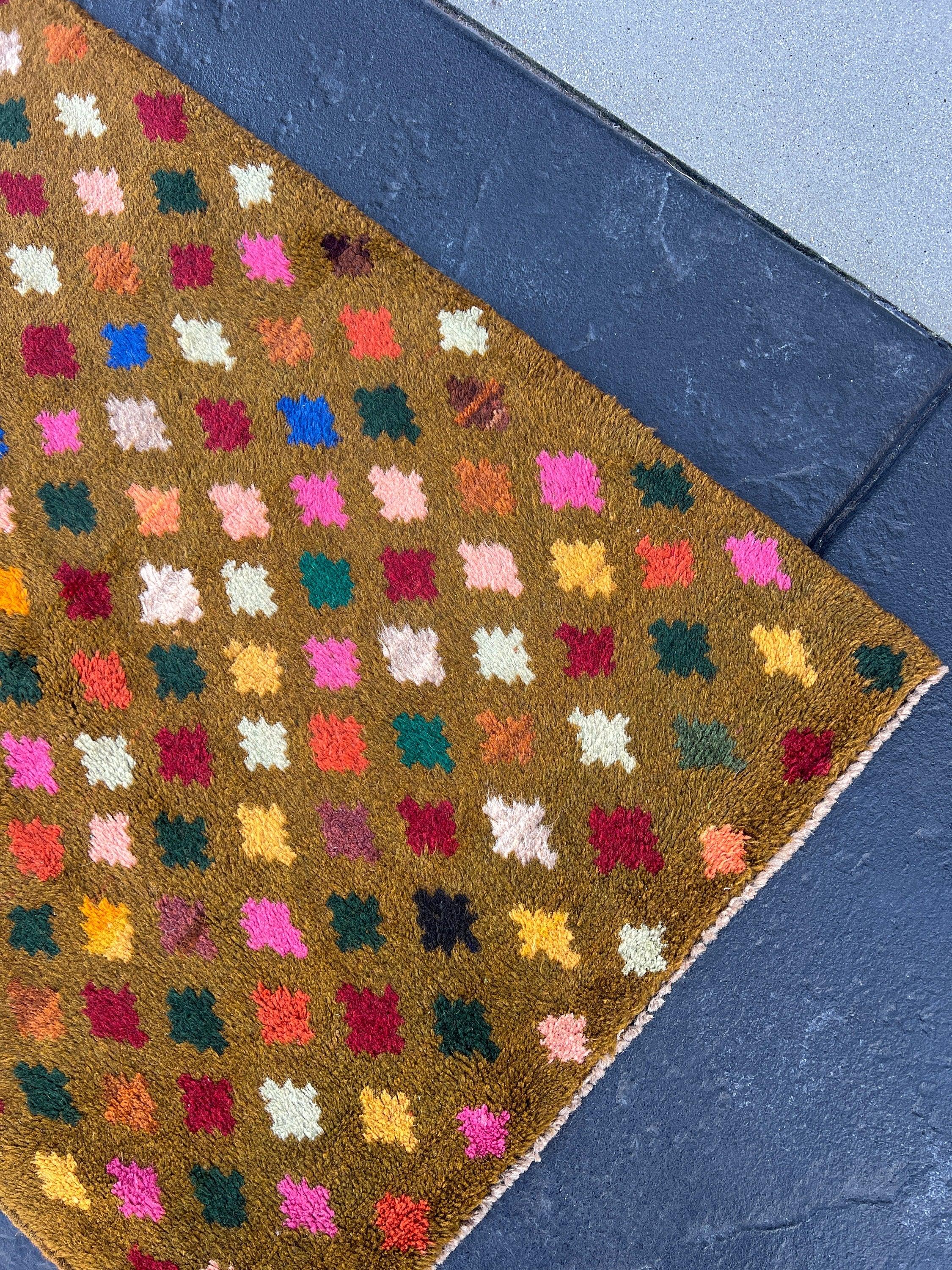 3x10 (90x305) Handmade Vintage Baluch Afghan Runner Rug Moss Green Purple Coral Orange Blood Red Pine Green Teal Blue Ivory | Geometric Wool