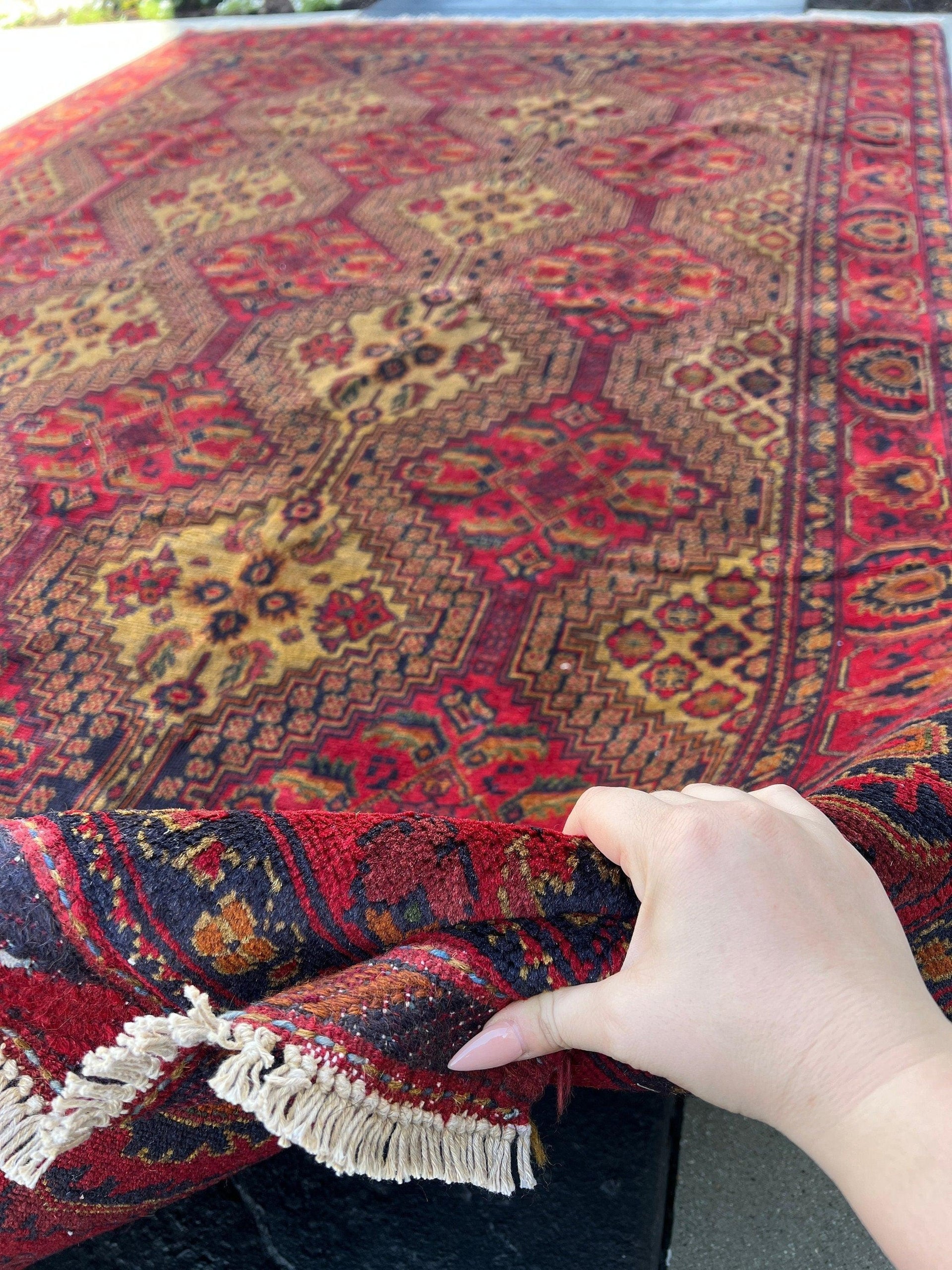 7x10 (215x305) Handmade Afghan Rug | Brick Red Midnight Blue Orange Moss Green Cream Beige Olive Green Blush Pink | Khal Mohammadi Wool Boho