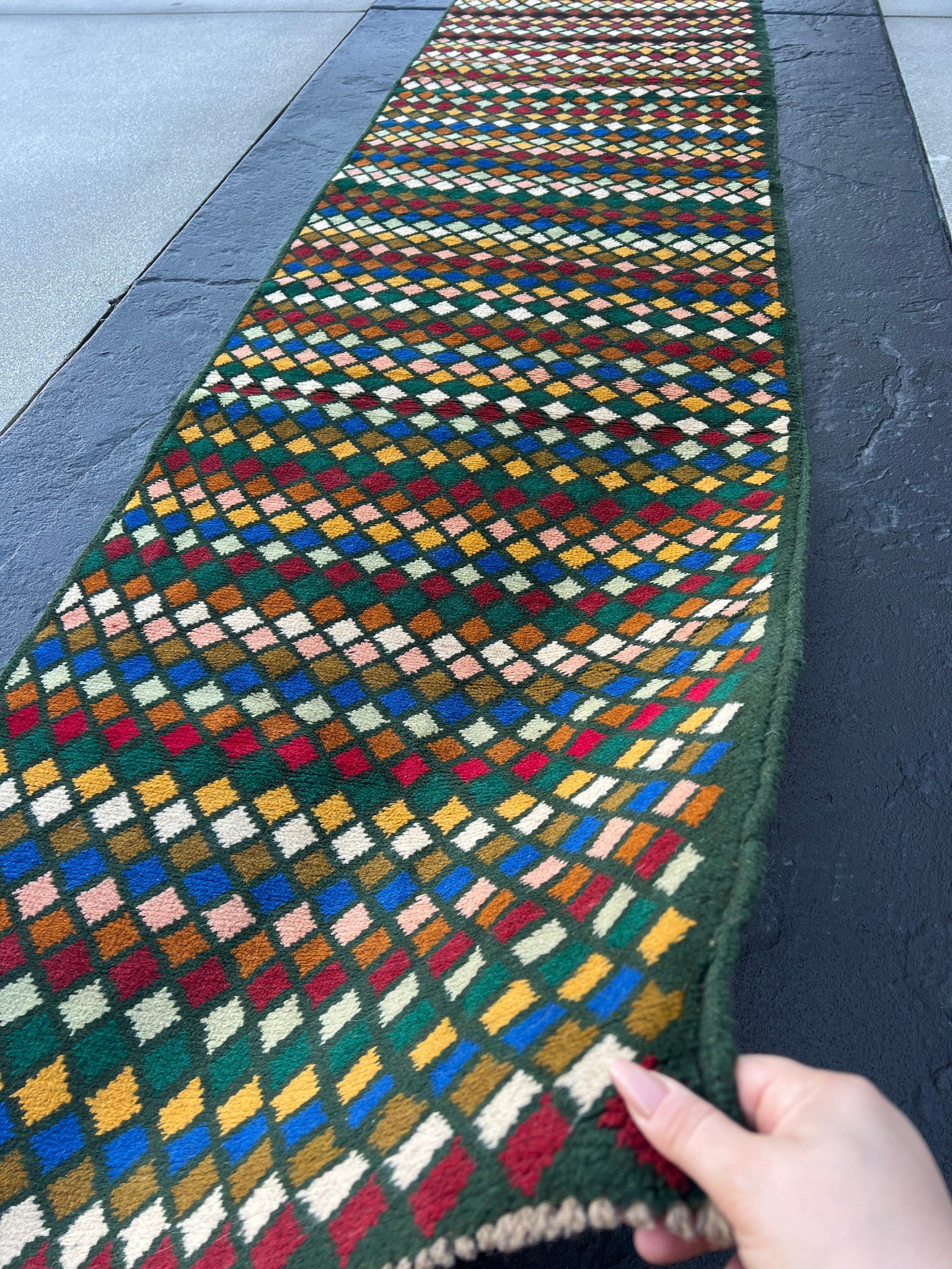 3x9 (90x275) Handmade Vintage Baluch Afghan Runner Rug | Pine Green Cherry Red Pink Turquoise Ivory Moss Green Mustard Blue Copper Brown