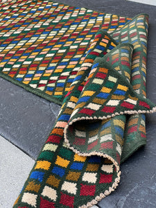 3x9 (90x275) Handmade Vintage Baluch Afghan Runner Rug | Pine Green Cherry Red Pink Turquoise Ivory Moss Green Mustard Blue Copper Brown