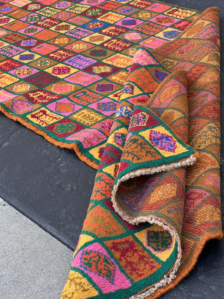 3x10 (90x305) Handmade Vintage Baluch Afghan Runner Rug | Pine Green Chocolate Brown Rose Pink Mustard Yellow Blush Pink Blue Orange Wool