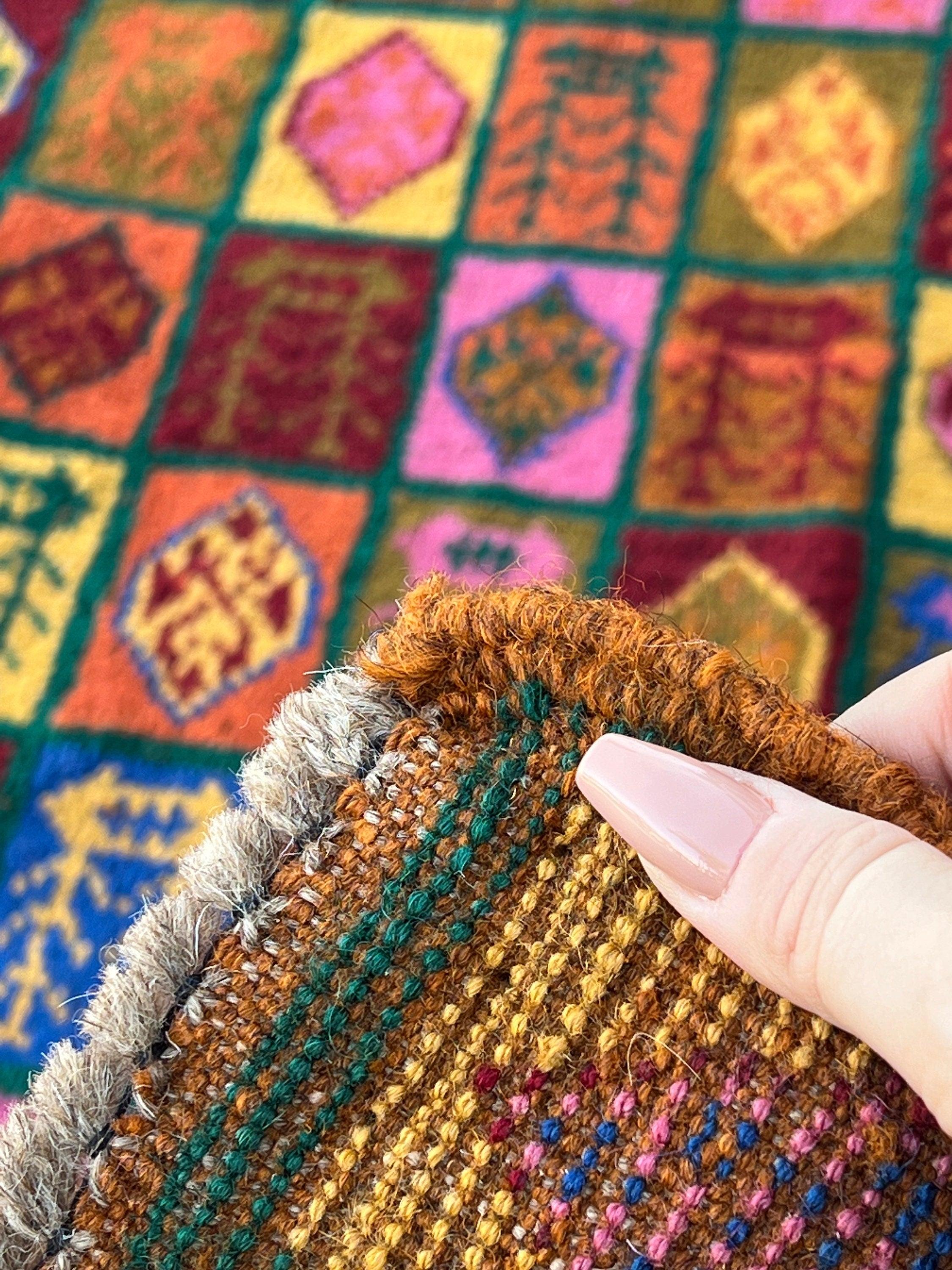 3x10 (90x305) Handmade Vintage Baluch Afghan Runner Rug | Pine Green Chocolate Brown Rose Pink Mustard Yellow Blush Pink Blue Orange Wool