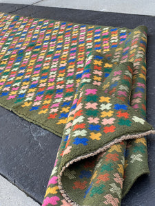 3x10 (90x305) Handmade Vintage Baluch Afghan Runner Rug | Forest Green Rose Pink Chocolate Brown Blush Pink Turquoise Blue Teal Hand Knotted
