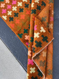 3x10 (90x305) Handmade Vintage Baluch Afghan Runner Rug | Copper Brown Blush Pink Pine Green Turquoise Moss Green Pink | Geometric Wool