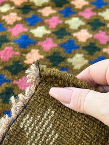 3x10 (90x305) Handmade Vintage Baluch Afghan Runner Rug | Hazel Olive Brown Rose Blush Pink Turquoise Blue Mocha Orange | Hand Knotted Wool