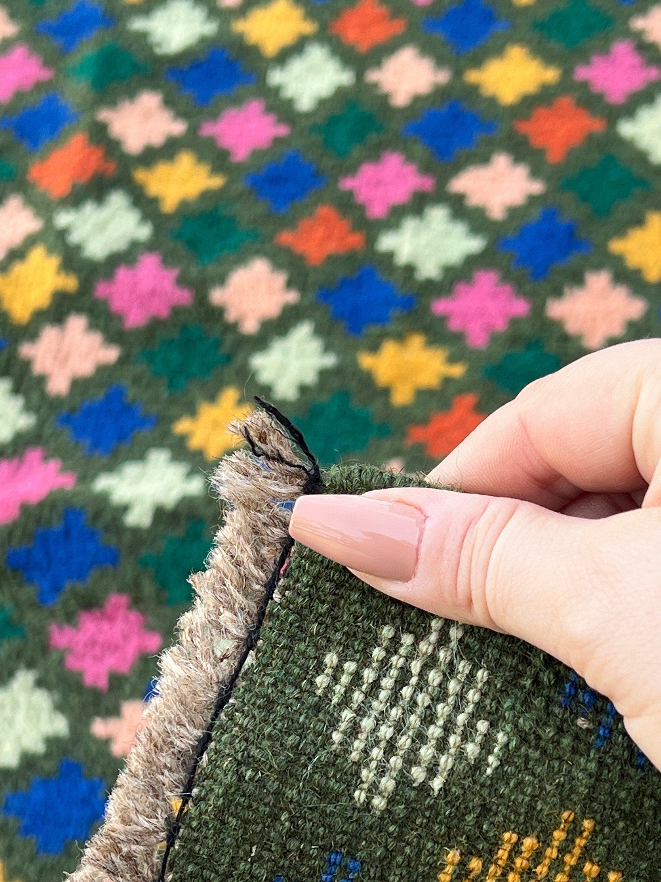 3x10 (90x305) Handmade Vintage Baluch Afghan Runner Rug | Pine Green Rose Blush Pink Turquoise Blue Mustard Hand Knotted Geometric Wool