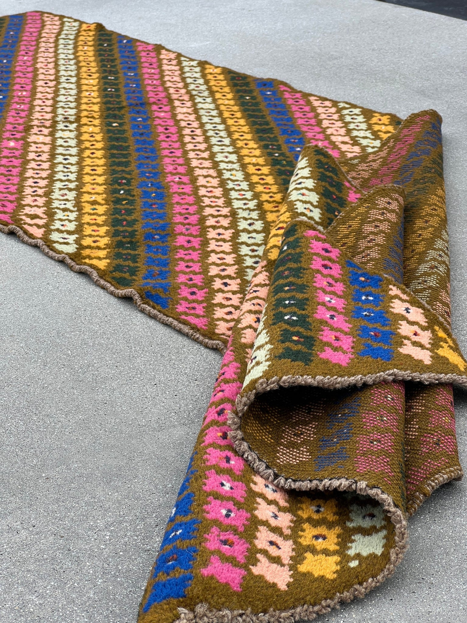 3x9 (90x275) Handmade Vintage Baluch Afghan Runner Rug | Moss Green Blue Aqua Coral Pink Soft Thick Tribal Boho Bohemian Colorful Multicolor
