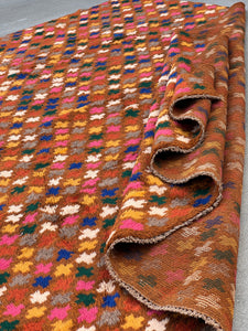 7x10 (215x305) Handmade Vintage Baluch Afghan Rug | Mustard Yellow Caramel Pine Green Grey Ivory Mahogany Blush Pink Blue | Wool Boho Knots