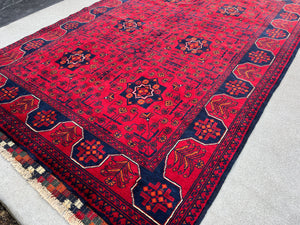 4x6 (120x215) Fair Trade Handmade Afghan Rug | Cherry Red Crimson Black Ivory Burnt Orange Charcoal Grey | Khal Mohammadi Wool Tribal Boho