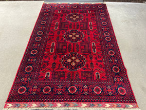 4x6 - 4x7 Fair Trade Handmade Afghan Rug | Cherry Red Crimson Black Ivory Burnt Orange Charcoal Grey | Khal Mohammadi Wool Tribal Boho