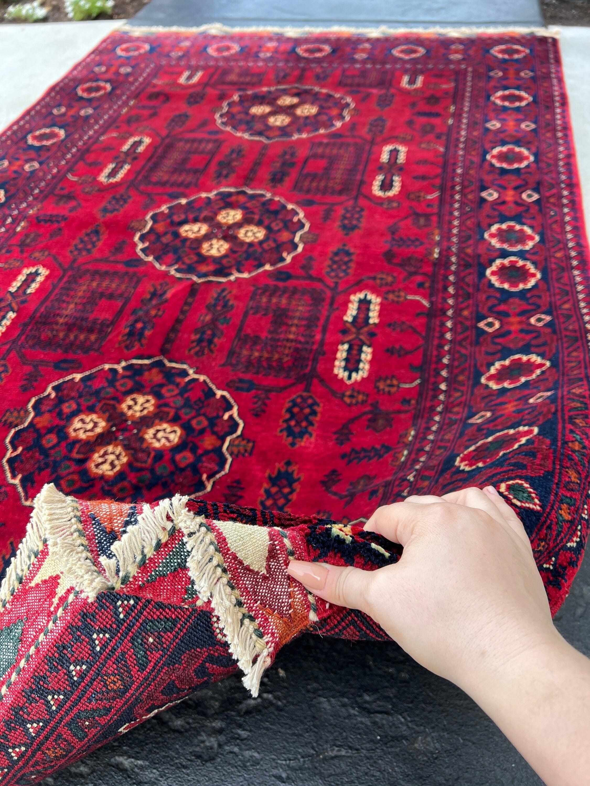 4x6 - 4x7 Fair Trade Handmade Afghan Rug | Cherry Red Crimson Black Ivory Burnt Orange Charcoal Grey | Khal Mohammadi Wool Tribal Boho