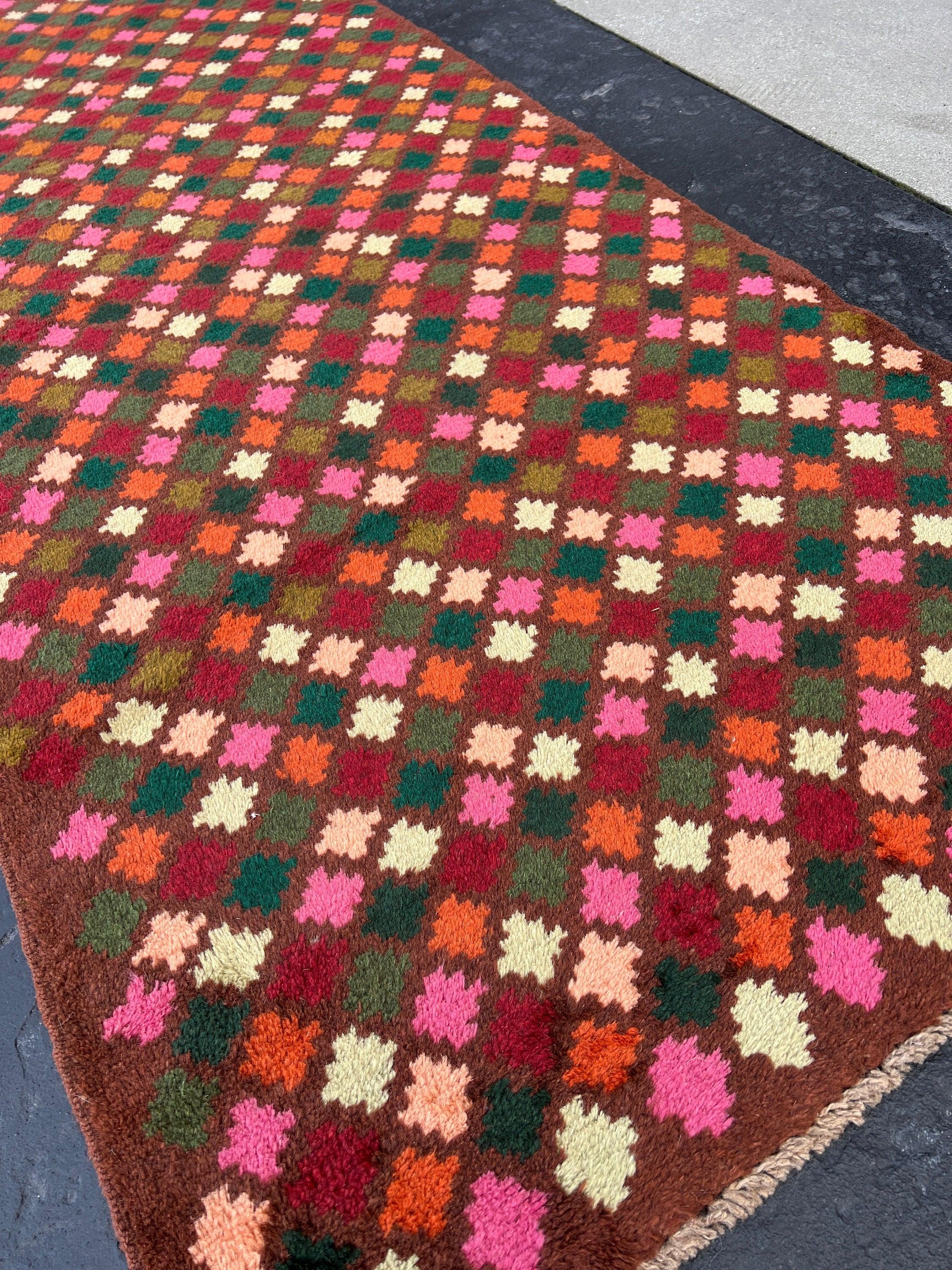 3x9 (90x275) Handmade Vintage Baluch Afghan Runner Rug Purple Mauve Auburn Chocolate Pine Blush Pink Burnt Orange Olive Moss Rose Pink Ivory