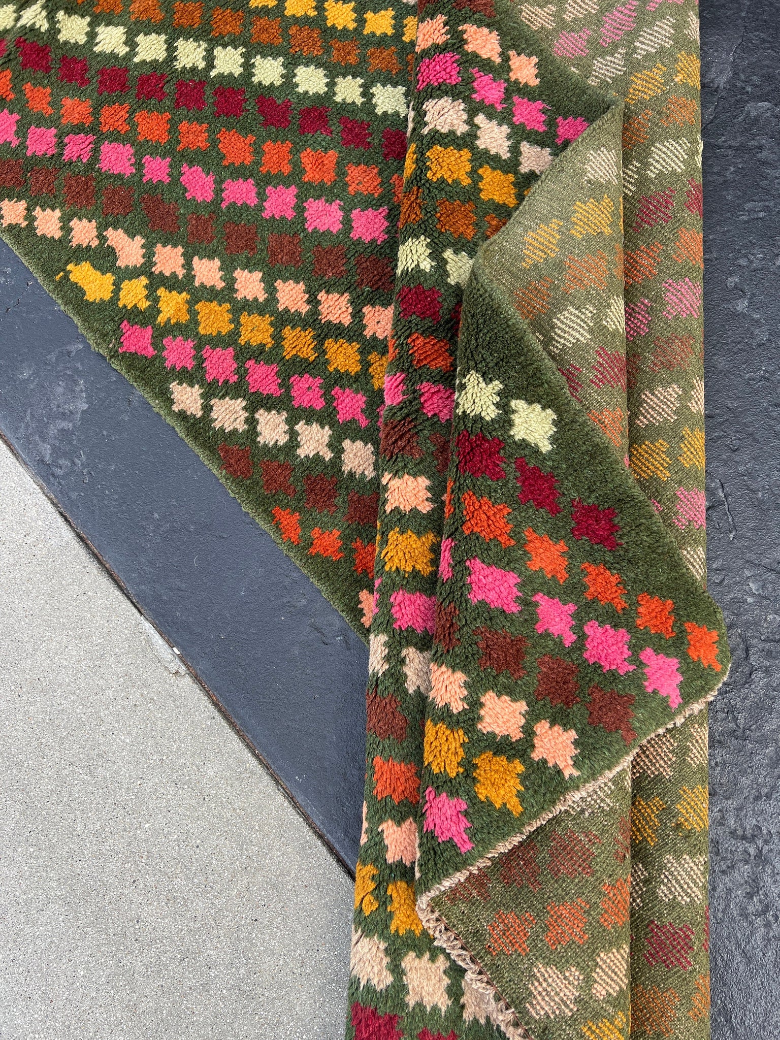 3x10 (90x305) Handmade Vintage Baluch Afghan Runner Rug | Fern Green Blush Pink Turquoise Blue Mustard Rose Pink Chocolate | Geometric Wool