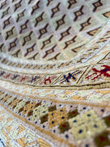 5x6 (150x215) Handmade Afghan Rug | Cornsilk Beige Peach Mustard Yellow Cream Moss Green Blue Red | Geometric Wool Persian Wool Hand Knotted