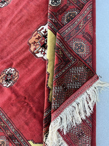 7x10 (210x322) Handmade Vintage Afghan Rug | Brick Red Charcoal Grey Cream Beige Ivory Coral Orange Black | Hand Knotted Geometric Wool