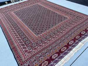 7x9 (215x305) Handmade Vintage Afghan Soumak Rug | Cherry Red Mustard Yellow Ivory Salmon Pink Coral Orange | Hand Knotted Persian Turkish
