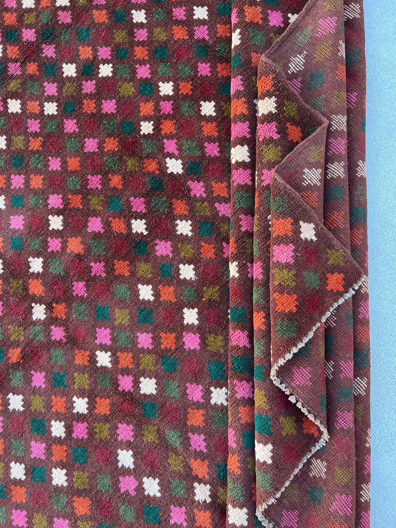 7x10 (210x322) Handmade Vintage Baluch Afghan Rug Mauve Purple Pine Green Rose Pink Ivory Burnt Orange Crimson Red Olive Moss Green Wool